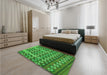 Patterned Green Rug in a Bedroom, pat2844grn