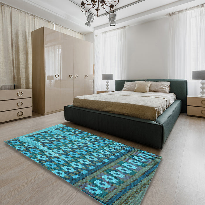 Patterned Blue Rug in a Bedroom, pat2844lblu
