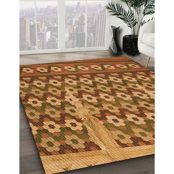 Patterned Orange Rug in Family Room, pat2844org