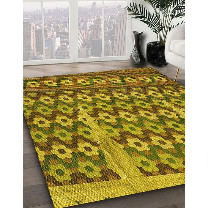 Patterned Yellow Rug in Family Room, pat2844yw