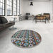 Round Patterned Dark Gray Novelty Rug in a Office, pat2844