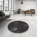 Round Machine Washable Transitional Black Rug in a Office, wshpat2845