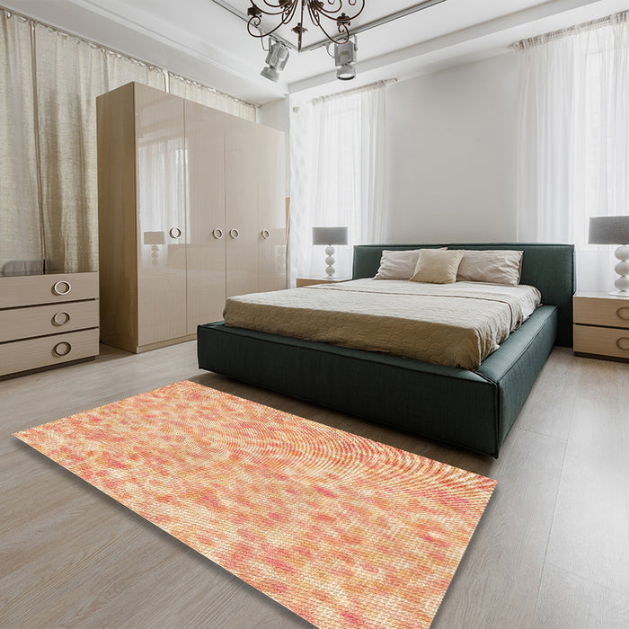 Patterned Yellow Rug in a Bedroom, pat2846org