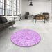 Round Patterned Blossom Pink Rug in a Office, pat2846pur