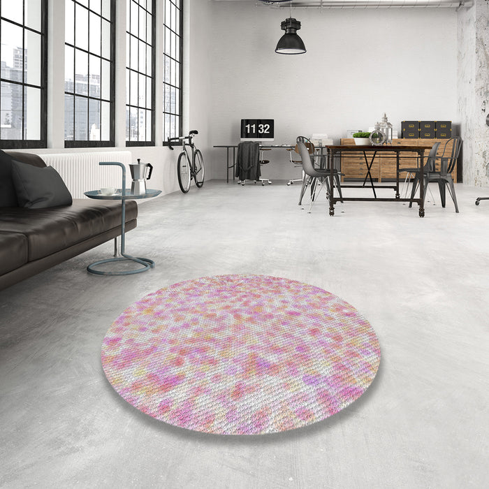 Round Machine Washable Transitional Purple Pink Rug in a Office, wshpat2846