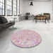 Round Machine Washable Transitional Purple Pink Rug in a Office, wshpat2846