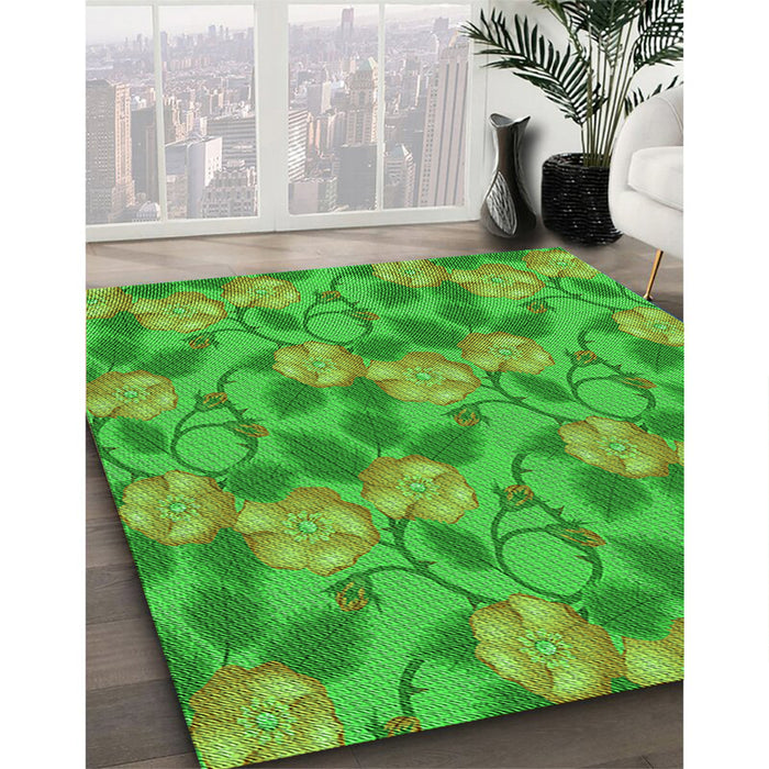 Machine Washable Transitional Dark Lime Green Rug in a Family Room, wshpat2847grn