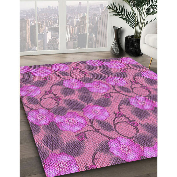 Machine Washable Transitional Magenta Pink Rug in a Family Room, wshpat2847pur