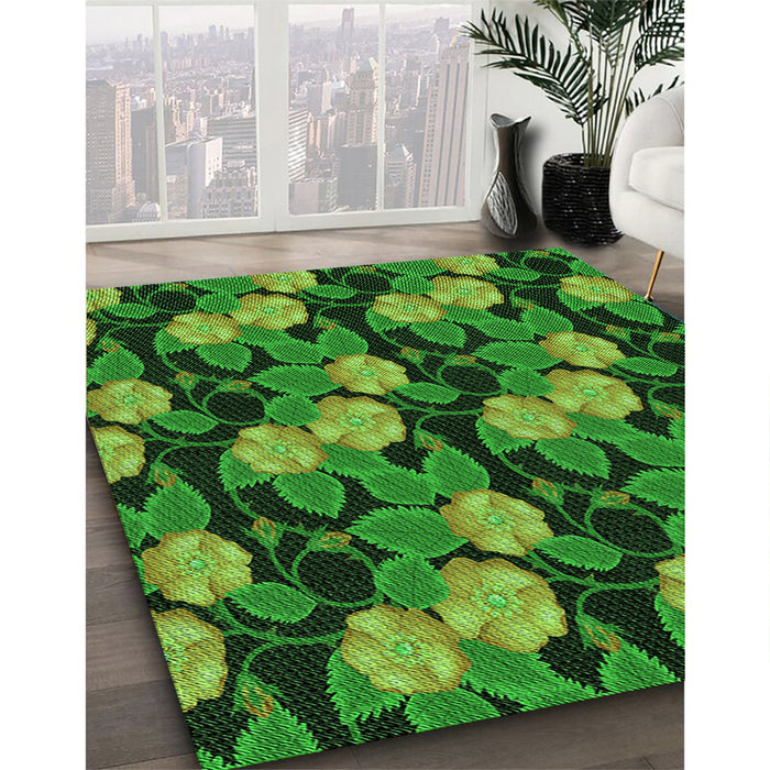 Machine Washable Transitional Deep Emerald Green Rug in a Family Room, wshpat2848grn