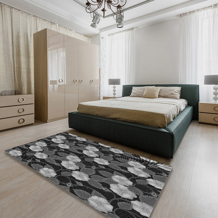 Round Machine Washable Transitional Charcoal Black Rug in a Office, wshpat2848gry