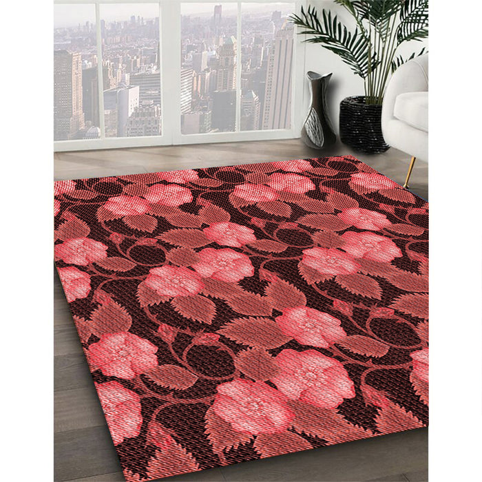 Machine Washable Transitional Saffron Red Rug in a Family Room, wshpat2848rd