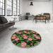 Round Patterned Bakers Brown Abstract Machine Washable Rug in a Office, wshpat2848