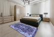 Patterned Blue Rug in a Bedroom, pat2849blu