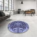 Round Patterned Blue Rug in a Office, pat2849blu