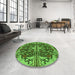 Round Patterned Green Rug in a Office, pat2849grn