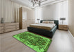 Patterned Green Rug in a Bedroom, pat2849grn