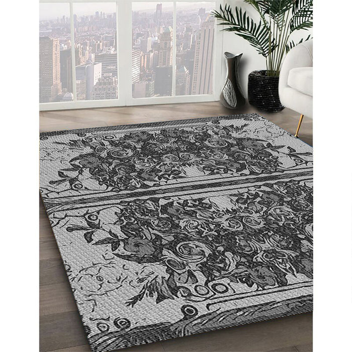 Patterned Dark Gray Rug in Family Room, pat2849gry
