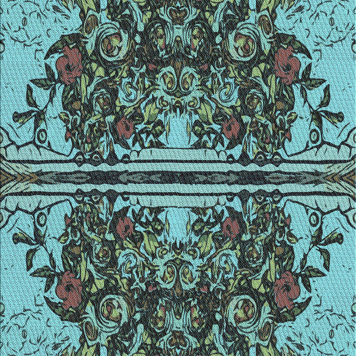 Patterned Medium Turquoise Green Rug, pat2849lblu