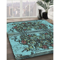 Patterned Medium Turquoise Green Rug, pat2849lblu