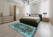 Patterned Medium Turquoise Green Rug in a Bedroom, pat2849lblu