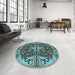 Round Patterned Medium Turquoise Green Rug in a Office, pat2849lblu