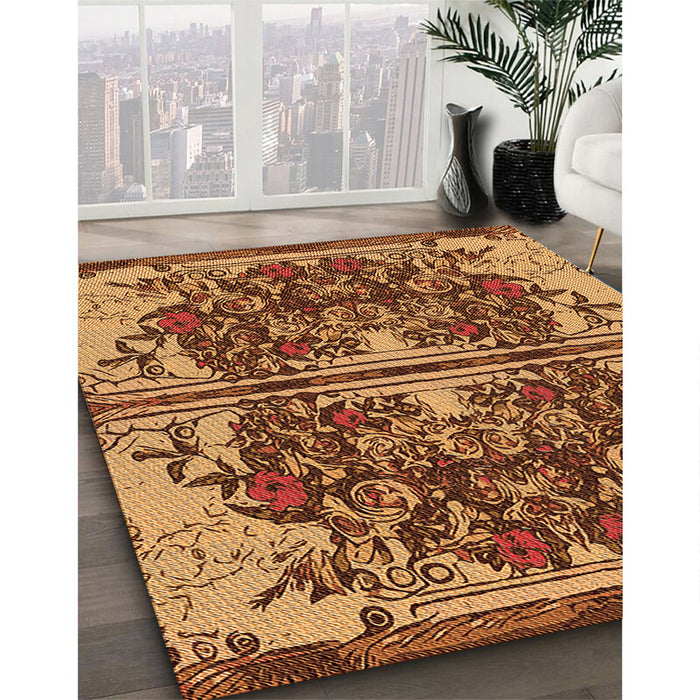 Patterned Saffron Red Rug in Family Room, pat2849org
