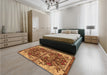 Patterned Saffron Red Rug in a Bedroom, pat2849org