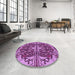 Round Patterned Dark Magenta Purple Rug in a Office, pat2849pur