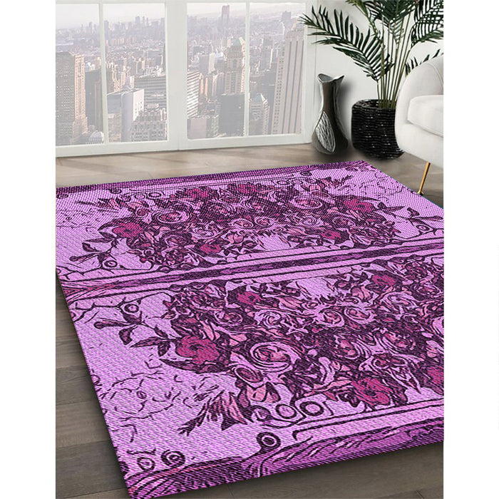 Patterned Dark Magenta Purple Rug in Family Room, pat2849pur