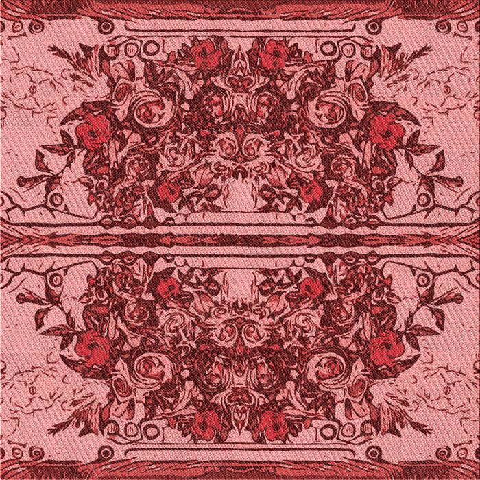 Round Patterned Tomato Red Rug, pat2849rd