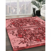 Patterned Tomato Red Rug, pat2849rd