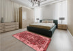 Patterned Tomato Red Rug in a Bedroom, pat2849rd