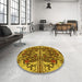 Round Patterned Red Brown Rug in a Office, pat2849yw