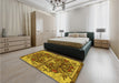 Patterned Red Brown Rug in a Bedroom, pat2849yw