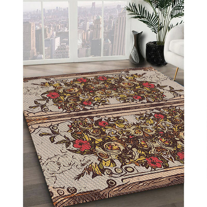 Patterned Bakers Brown Novelty Rug in Family Room, pat2849