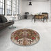 Round Machine Washable Transitional Bakers Brown Rug in a Office, wshpat2849