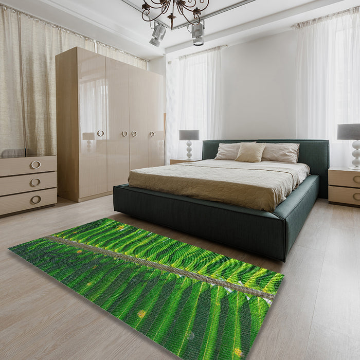 Machine Washable Transitional Deep Emerald Green Rug in a Bedroom, wshpat284