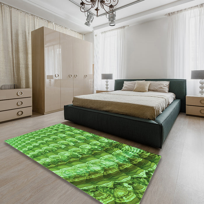 Patterned Green Rug in a Bedroom, pat285grn