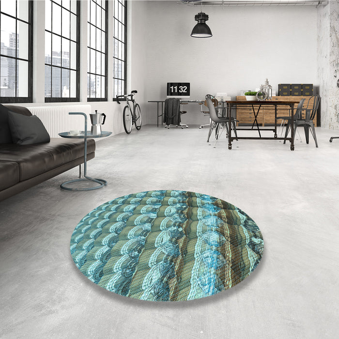 Round Patterned Medium Turquoise Green Rug in a Office, pat285lblu