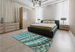 Patterned Medium Turquoise Green Rug in a Bedroom, pat285lblu