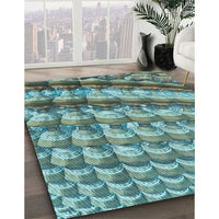 Patterned Medium Turquoise Green Rug, pat285lblu