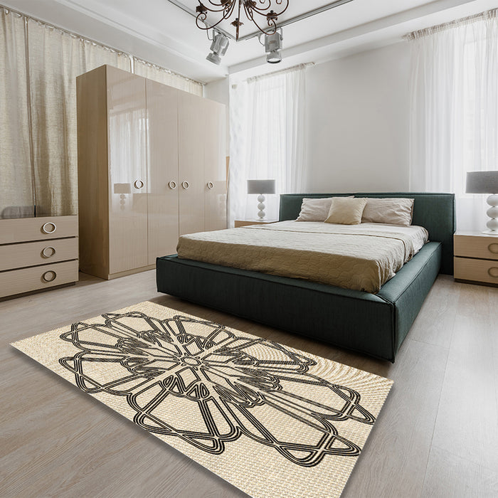 Patterned Vanilla Gold Rug in a Bedroom, pat2850brn