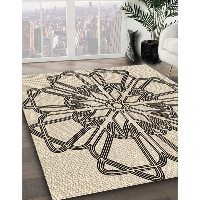 Patterned Vanilla Gold Rug in Family Room, pat2850brn