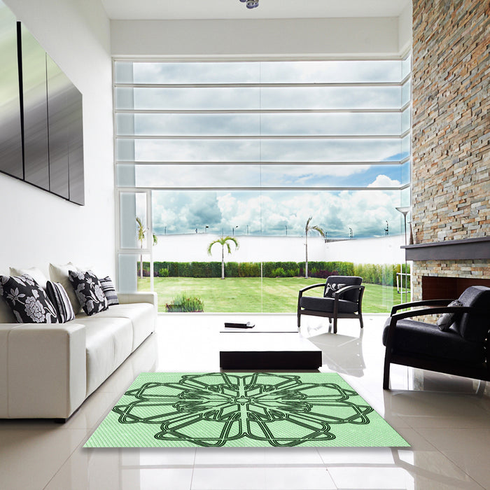 Square Patterned Mint Green Rug in a Living Room, pat2850grn