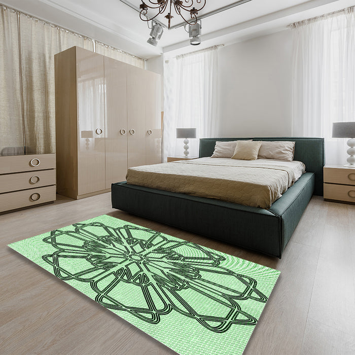 Patterned Mint Green Rug in a Bedroom, pat2850grn