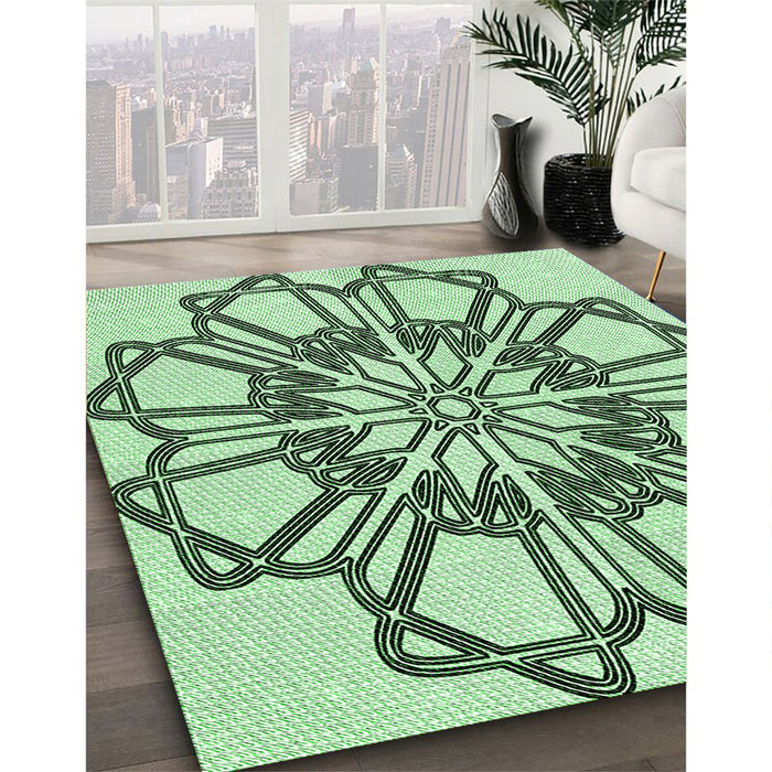 Patterned Mint Green Rug in Family Room, pat2850grn