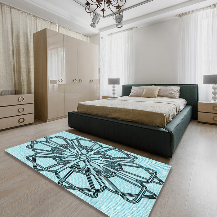 Round Machine Washable Transitional Electric Blue Rug in a Office, wshpat2850lblu
