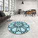 Round Patterned Electric Blue Rug in a Office, pat2850lblu