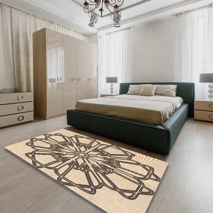 Patterned Sienna Brown Rug in a Bedroom, pat2850org