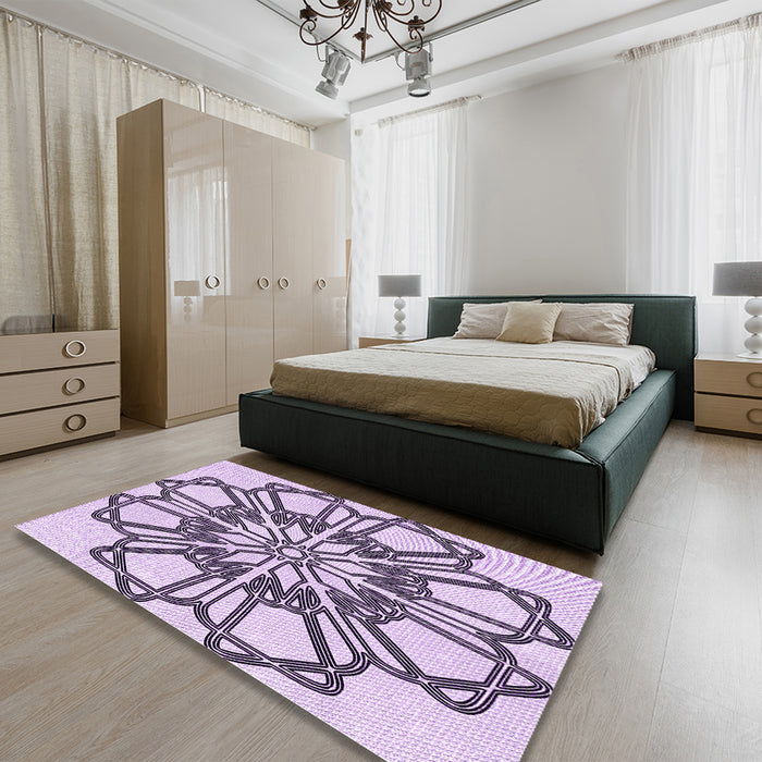 Patterned French Lilac Purple Rug in a Bedroom, pat2850pur